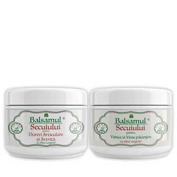 Set Balsamul pentru Varice și Vene paianjen cu 20 plante medicinale 250ml și Balsamul pentru Dureri Articulare ș Artrită cu 48 plante medicinale 250ml
