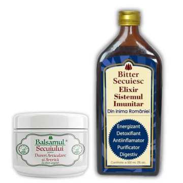 Set Balsamul Secuiesc pentru Dureri Articulare ș Artrită cu 48 plante medicinale 250ml si Bitter Secuiesc Elixir Sistemul Imunitar 500ml