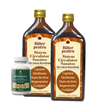 2 buc Bitter Fără Alcool pentru Sistem Circulator Sănătos - Vitamina C 1000mg + D3 + Zinc + Măceșe