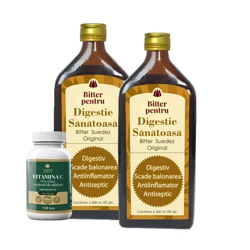 2 buc Bitter Fără Alcool pentru Digestie Sănătoasă si Vitamina C 1000mg + D3 + Zinc + Măceșe