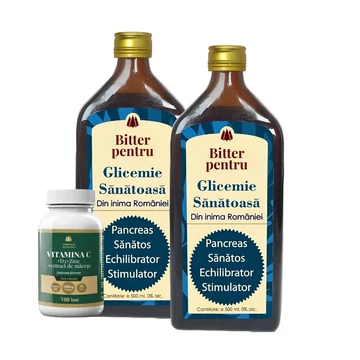 2 buc Bitter Fără Alcool pentru Glicemia Sănătoasă Vitamina C 1000mg + D3 + Zinc + Măceșe
