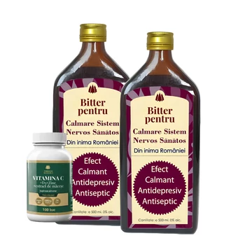 2 buc Bitter Fără Alcool Pentru Calmare Sistem Nervos Sănătos - Vitamina C 1000mg + D3 + Zinc + Măceșe