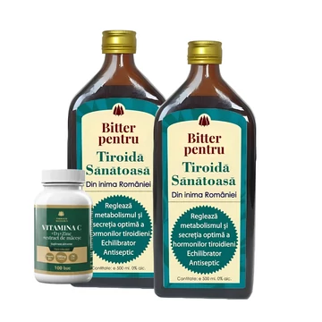 2 buc Bitter Fără Alcool pentru Tiroidă Sănătoasă - Vitamina C 1000mg + D3 + Zinc + Măceșe