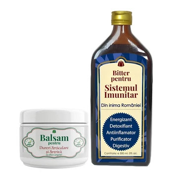 Set Balsamul pentru Dureri Articulare și Artrită cu 48 plante medicinale 250ml si Bitter Fără Alcool Elixir Sistemul Imunitar 500ml