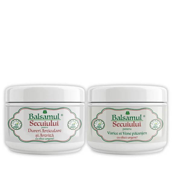 Set Balsamul Secuiesc pentru Varice și Vene paianjen cu 20 plante medicinale 250ml și Balsamul Secuiesc pentru Dureri Articulare ș Artrită cu 48 plante medicinale 250ml