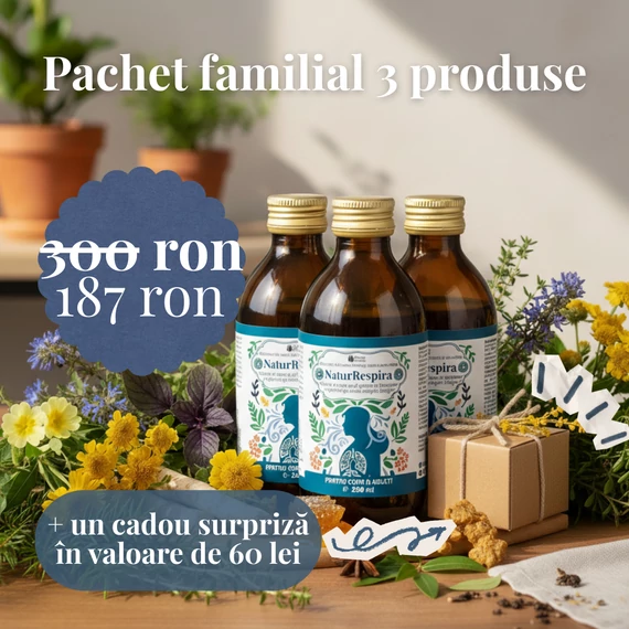 3 buc NaturRespira - Pachet de Familie - Sirop natural pentru calmarea tusei (250 ml)