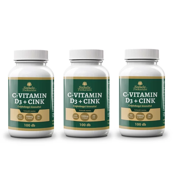 3 buc Bitter Secuiesc Vitamina C 1000mg + D3 + Zinc + Măceșe 100 buc