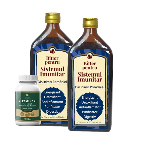 2 buc Elixir Fără Alcool Sistemul Imunitar si Vitamina C 1000mg + D3 + Zinc + Măceșe