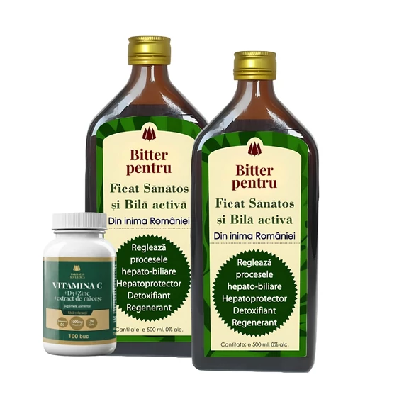2 buc Bitter Fără Alcool pentru Ficat Sănătos şi Bilă activă si Vitamina C 1000mg + D3 + Zinc + Măceșe