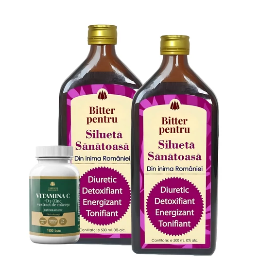 2 buc Bitter Fără Alcool pentru Siluetă Sănătoasă - Vitamina C 1000mg + D3 + Zinc + Măceșe