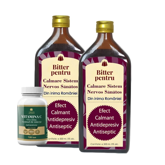 2 buc Bitter Fără Alcool Pentru Calmare Sistem Nervos Sănătos - Vitamina C 1000mg + D3 + Zinc + Măceșe